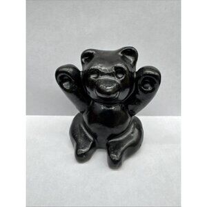 Vintage Pigeon River Pottery Black Mighty Bear Figurine Paperweight Cabin Decor
